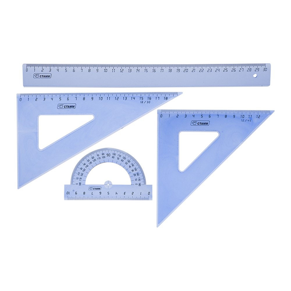 Набор чертежный большой СТАММ прозрачный тонированный 4 линейки - фото 1