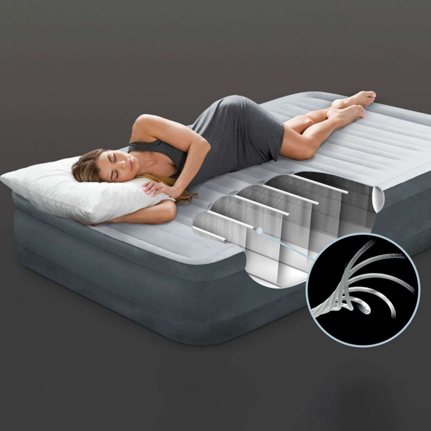 Надувной матрас INTEX кровать комфорт-плюш с электрическим встроенным насосом 99х191х33см - фото 3