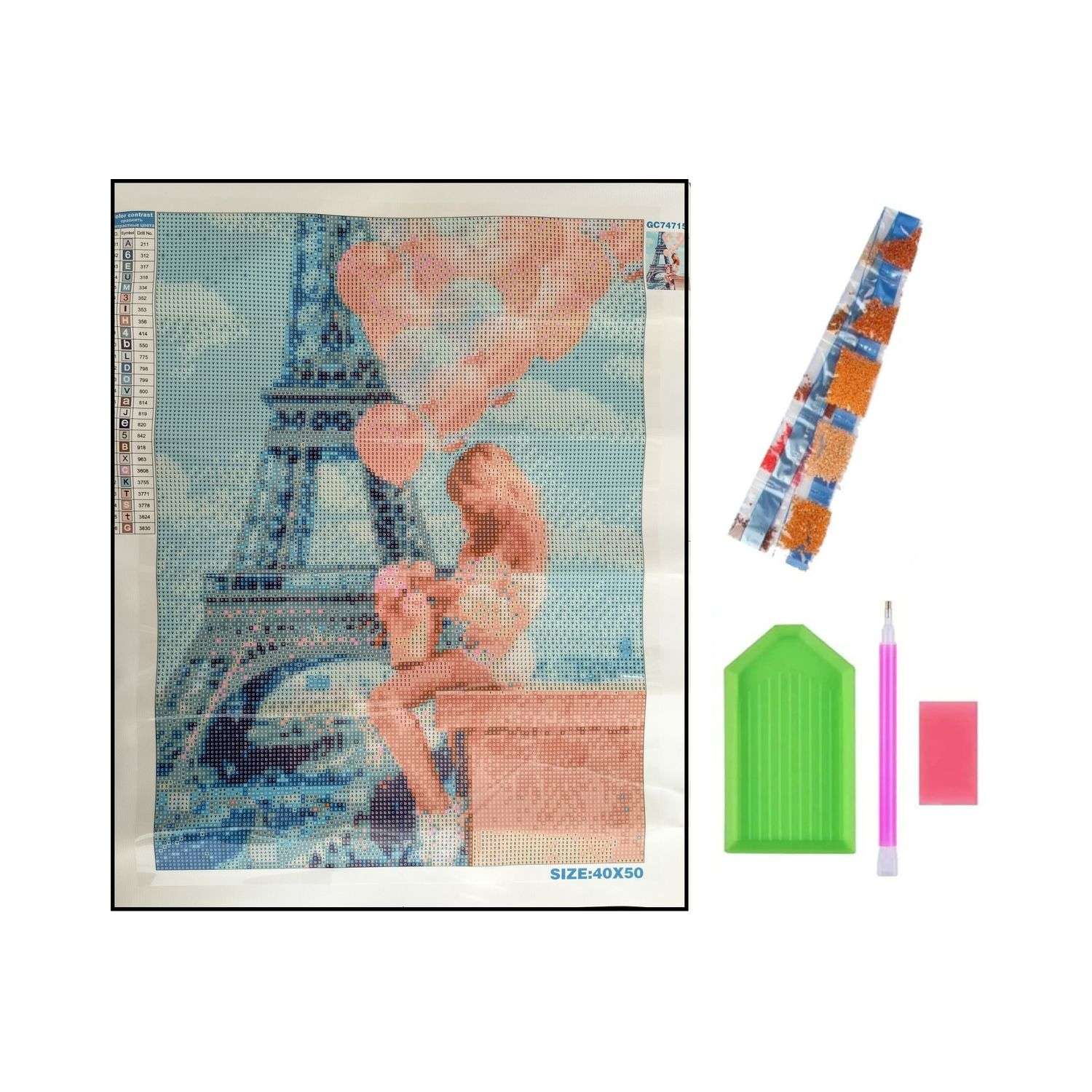 Алмазная мозаика Seichi Девушка с шариками в Париже 40х50 см - фото 4