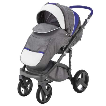 Коляска 3в1 BeBe-mobile Ravenna Sport V103 Темно-серый+Белая кожа+Синяя кожаная отделка