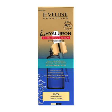 Сыворотка для лица EVELINE Biohyaluron 3xretinol system с гиалуроновой кислотой и ретинолом мультиувлажняющая 18 мл