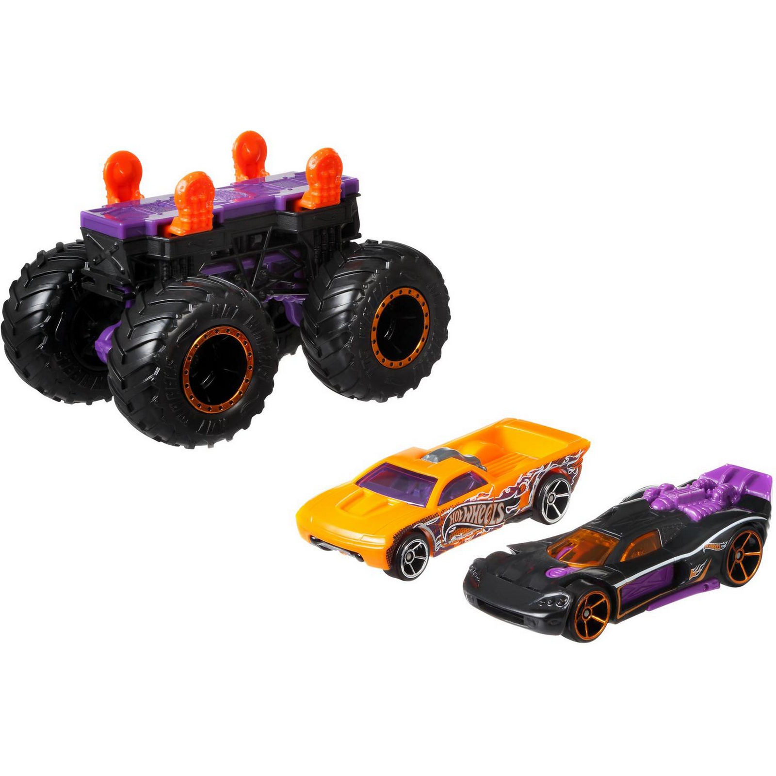 Набор Hot Wheels Monster Trucks Монстр-мейкер с 2машинками и шасси  Фиолетовый GWW16 купить по цене 199 ₽ в интернет-магазине Детский мир