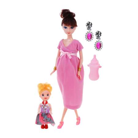 Кукла для девочки Наша Игрушка игоровой набор Мама с пупсом всего 5 предметов