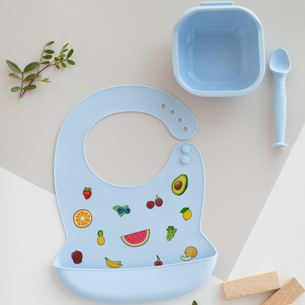 Набор детской посуды iSюминка Силиконовая тарелка на присоске и ложка Голубая - фото 18