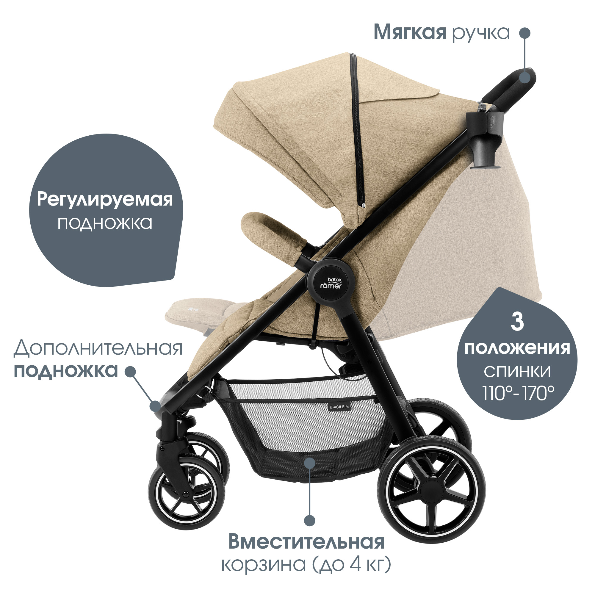 Коляска Britax Roemer B-Agile M Linen beige - фото 2