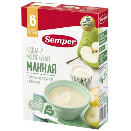 Каша Semper молочная манная с яблоком,грушей и бананом 200г с 6месяцев