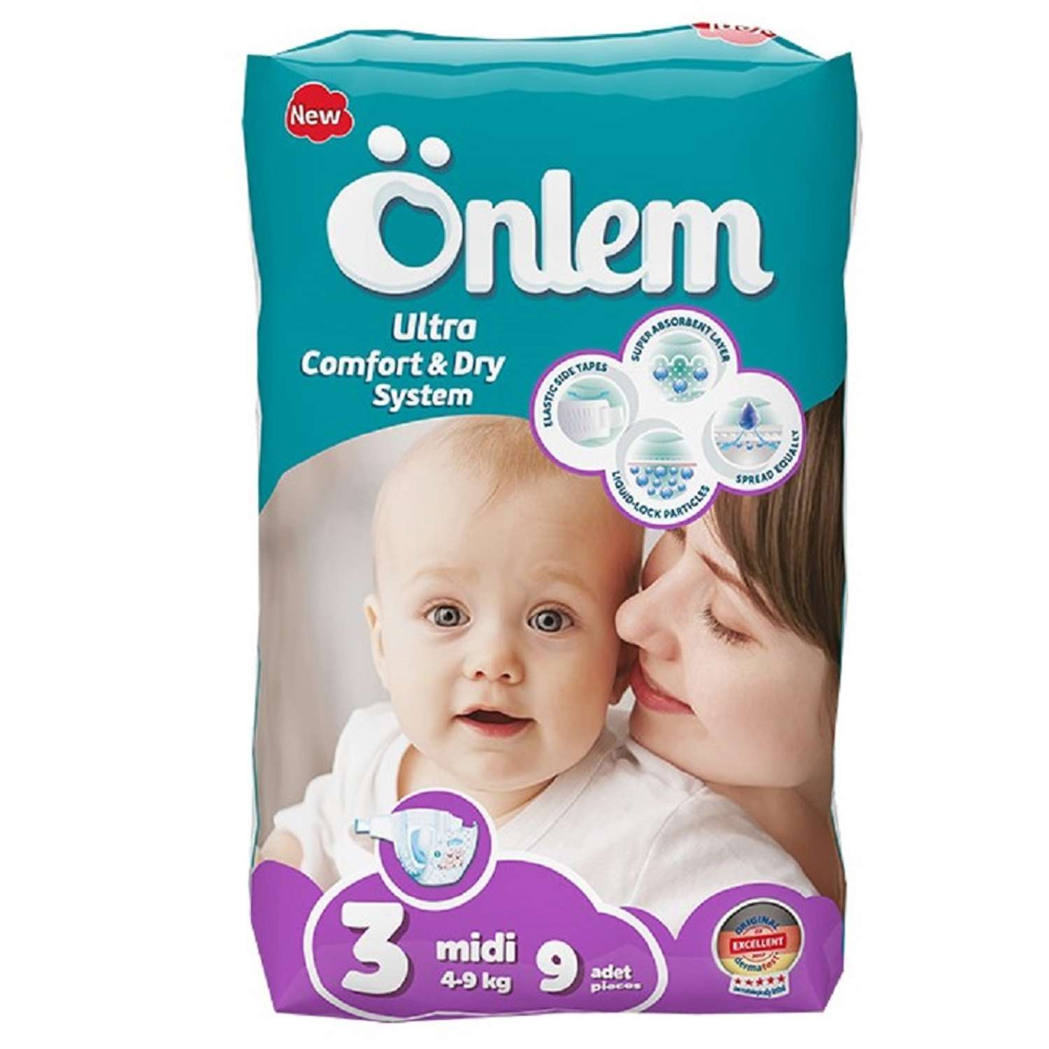 Детские подгузники Onlem Classik 3 (4-9 кг) mini 9 шт в упаковке - фото 1