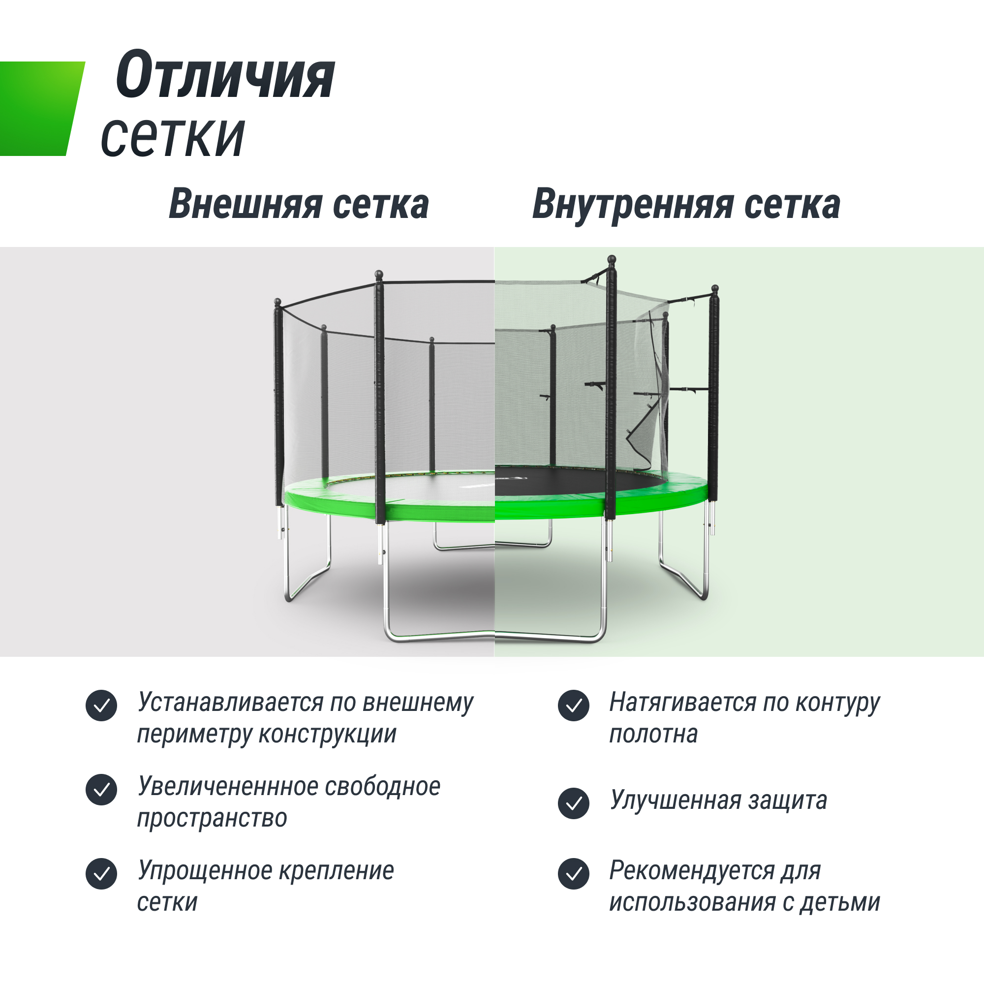 Батут каркасный Simple 12 ft UNIX line Green с внутренней защитной сеткой общий диаметр 366 см до 150 кг - фото 11