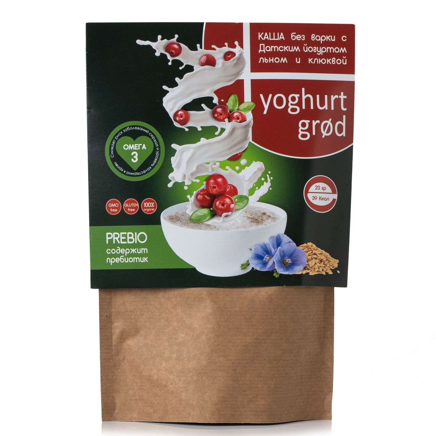 Каша Сиб-КруК Yoghurt grod льняная йогуртовая с цукатами ягод клюквы 300гр - фото 1