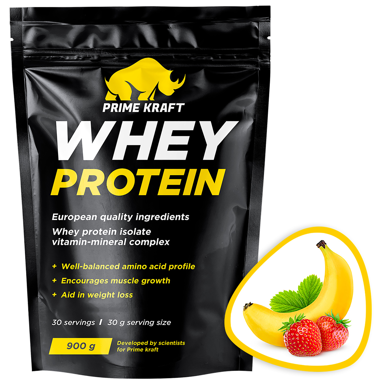 Протеин сывороточный Prime Kraft Whey клубника-банан 900г - фото 2