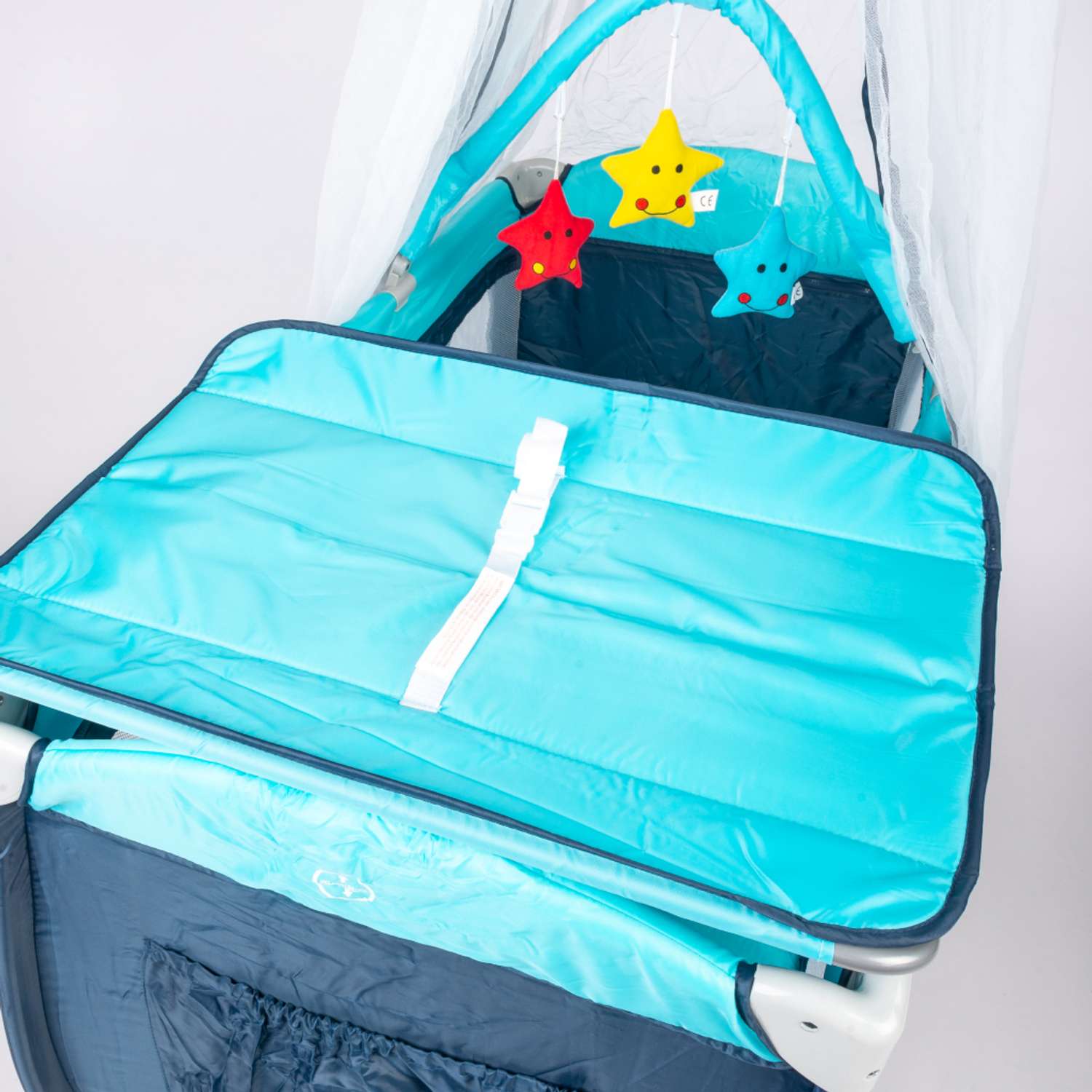 Складной детский манеж-кровать Solmax с мягким матрасом на колесиках синий HW97979 HW97979 - фото 11