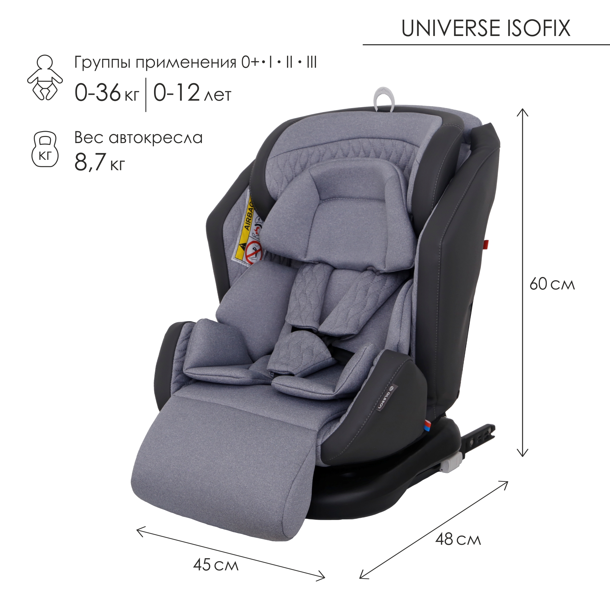 Автокресло Olsson Universe Grey Isofix 0+/1/2/3 (0-36 кг) - фото 2