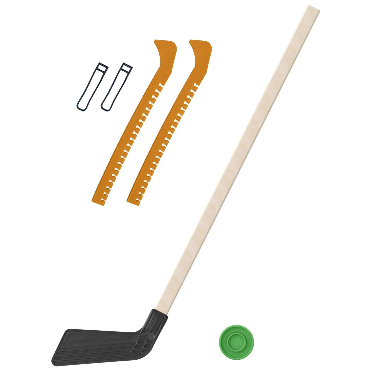Набор для хоккея Задира Клюшка хоккейная детская чёрная 80 см + шайба + Чехлы для коньков желтые - фото 1