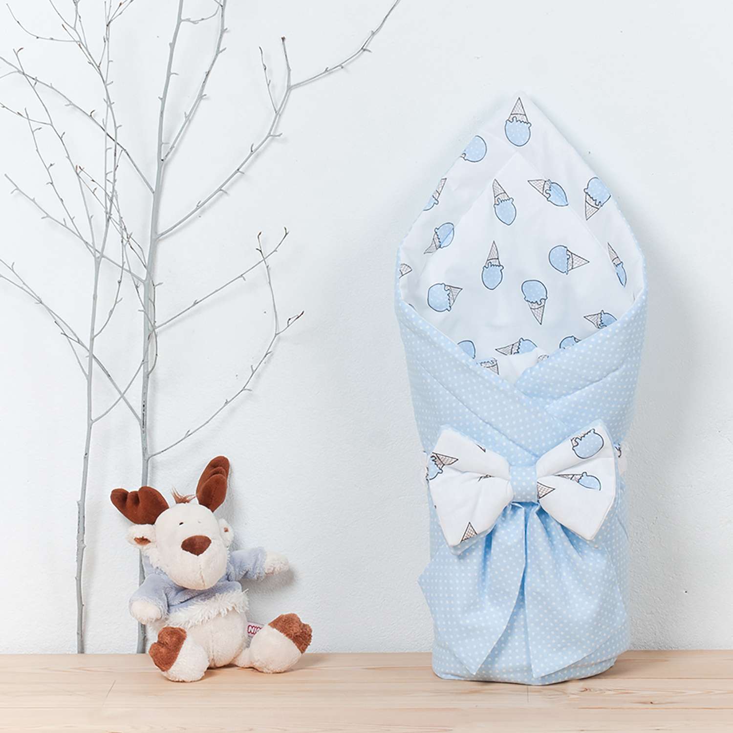 Конверт-одеяло Чудо-чадо для новорожденного на выписку Времена года мороженое/голубой - фото 3