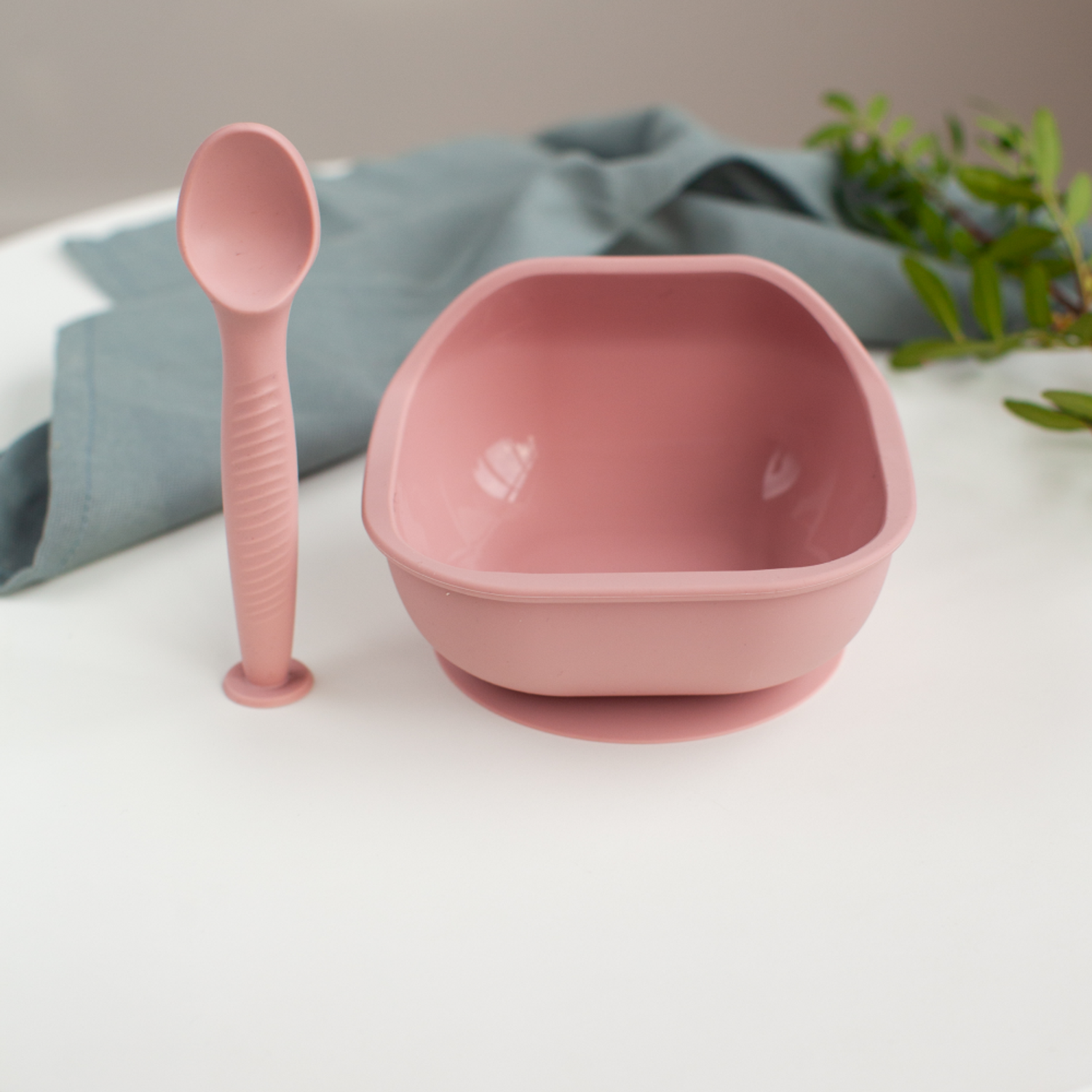 Набор детской посуды iSюминка Силиконовая тарелка на присоске и ложка Пыльная роза - фото 15