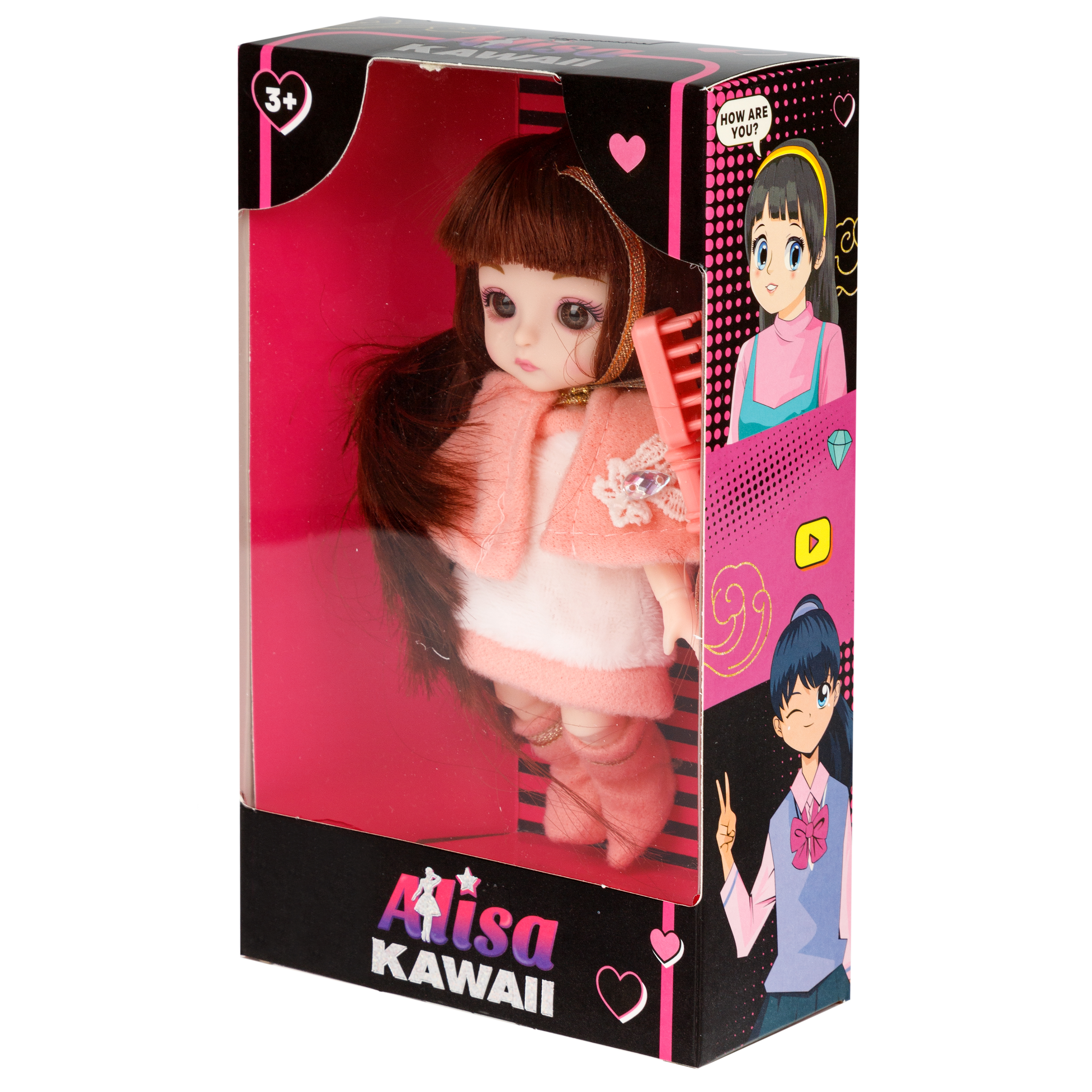 Кукла шарнирная 15 см 1TOY Alisa Kawaii mini с расчёской длинные темные волосы в накидке Т24354 - фото 16