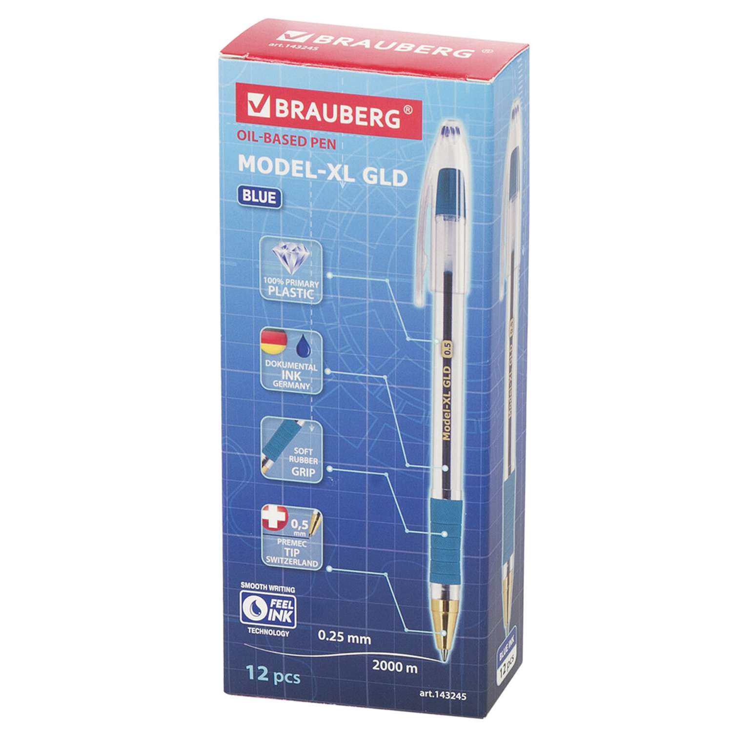 Ручка шариковая Brauberg Model-XL GLD 12шт синяя масляная - фото 1