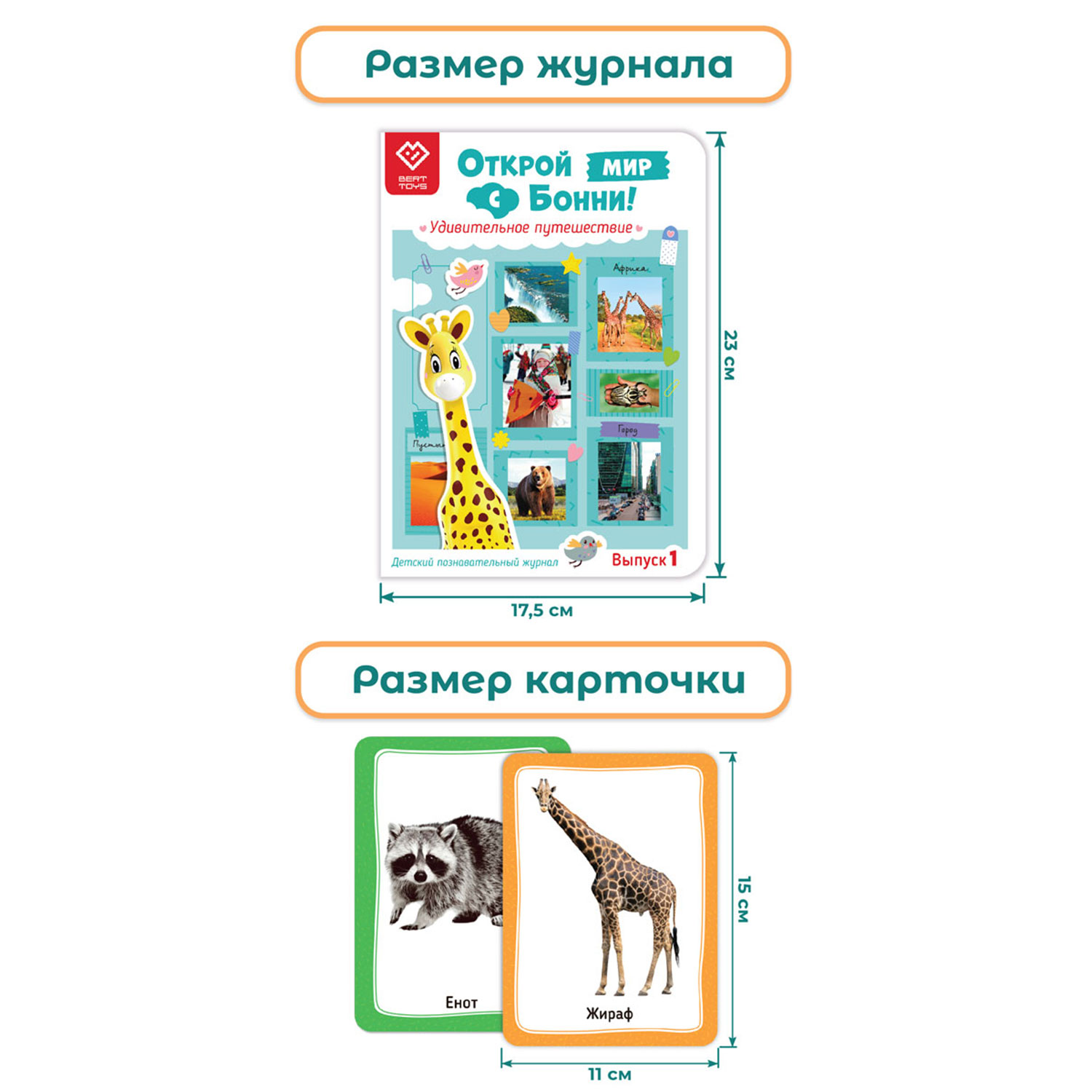 Комплект для Жирафика Бонни BertToys : познавательный журнал + два набора развивающих карточек - фото 10