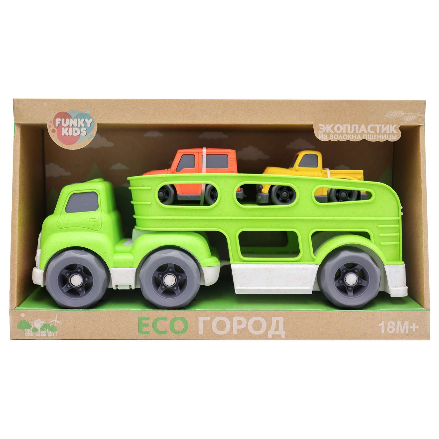 Игрушка Funky Toys Эко-машинка грузовик с 2 машинками Зеленый 30 см FT0416365 - фото 2