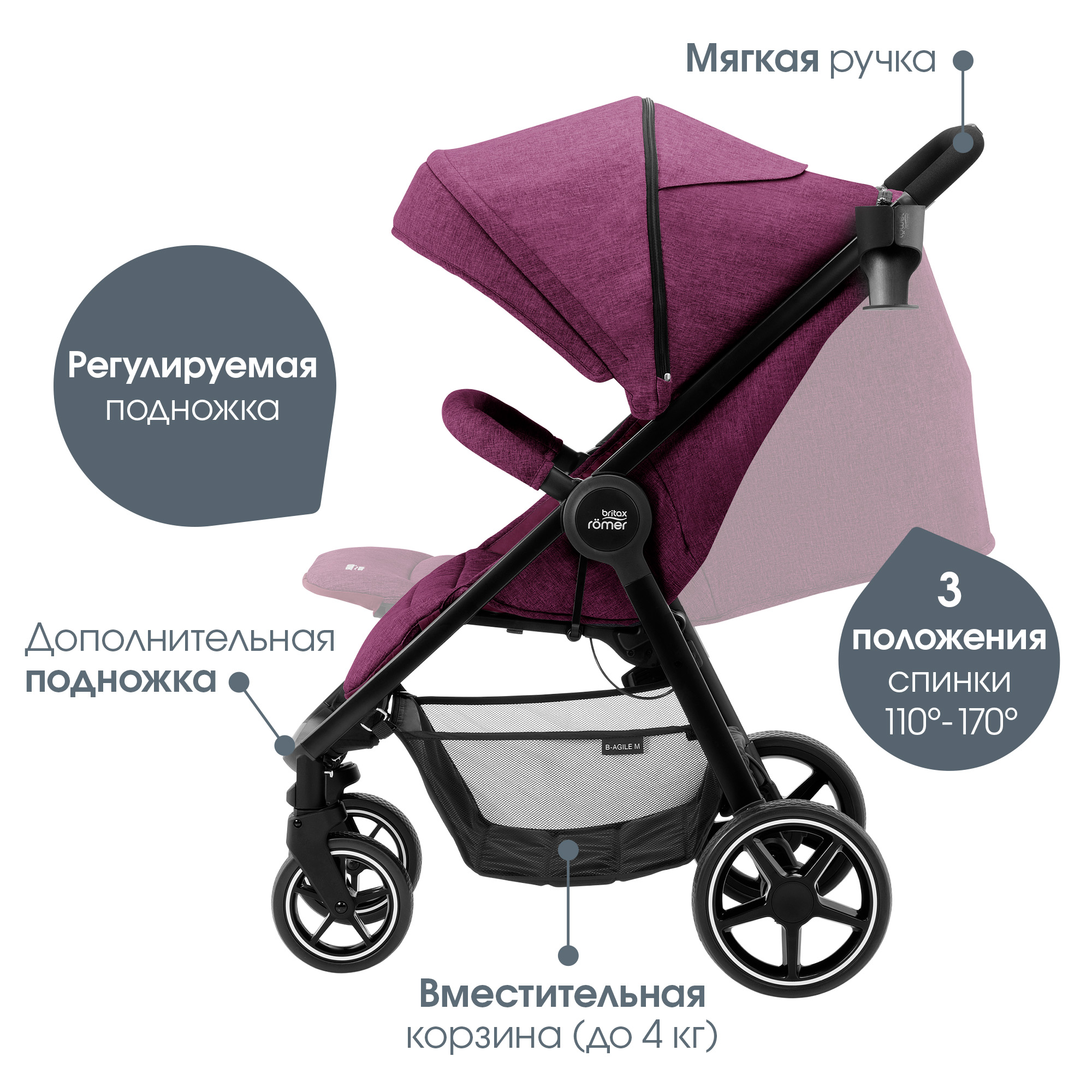 Коляска Britax Roemer B-Agile M Cherry wine - фото 2