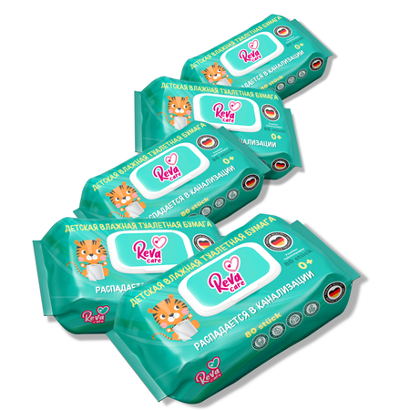 Влажная туалетная бумага Reva Care детская 5 упаковок по 80 шт