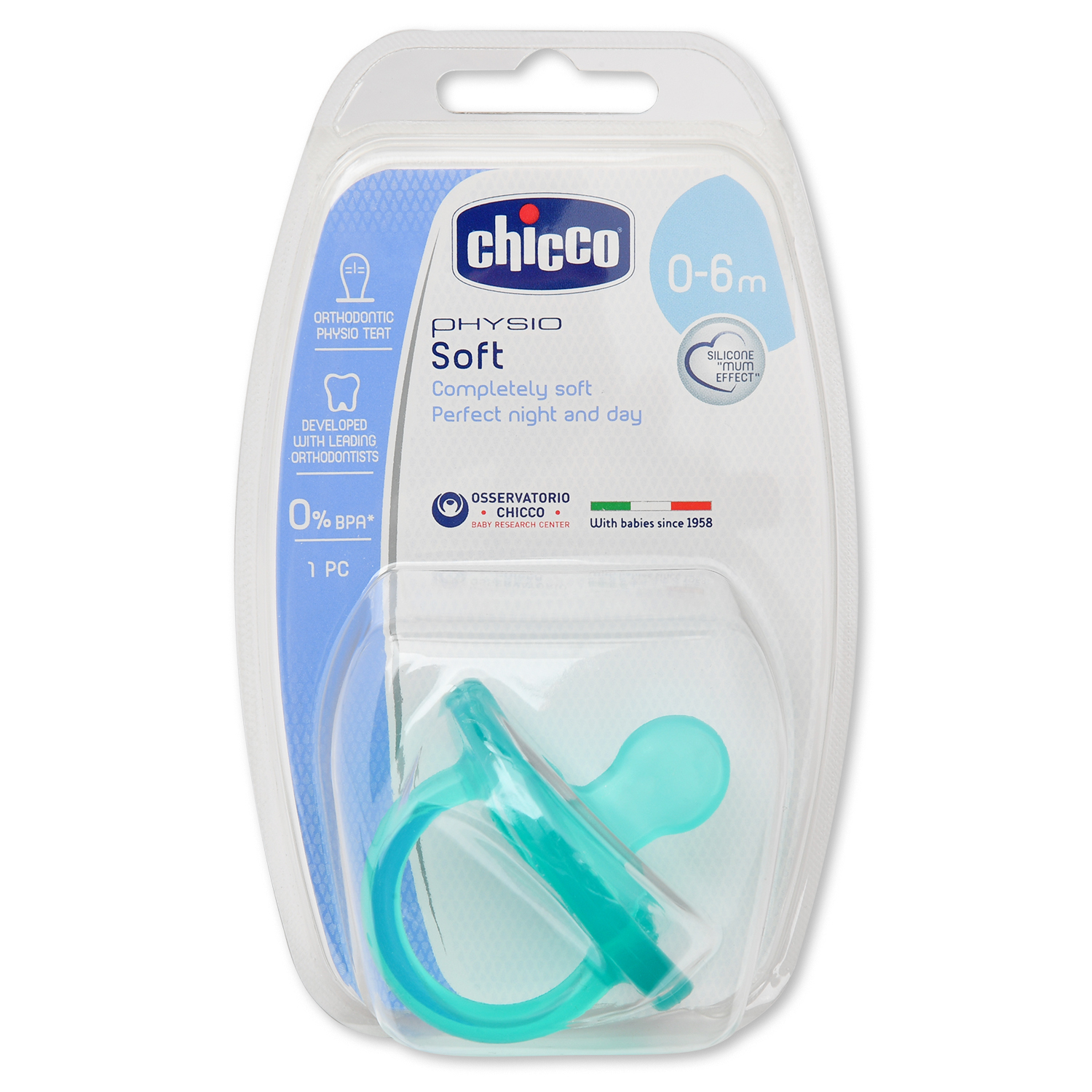 Пустышка Chicco Physio Soft 1шт 0-6мес сил.голубая - фото 2