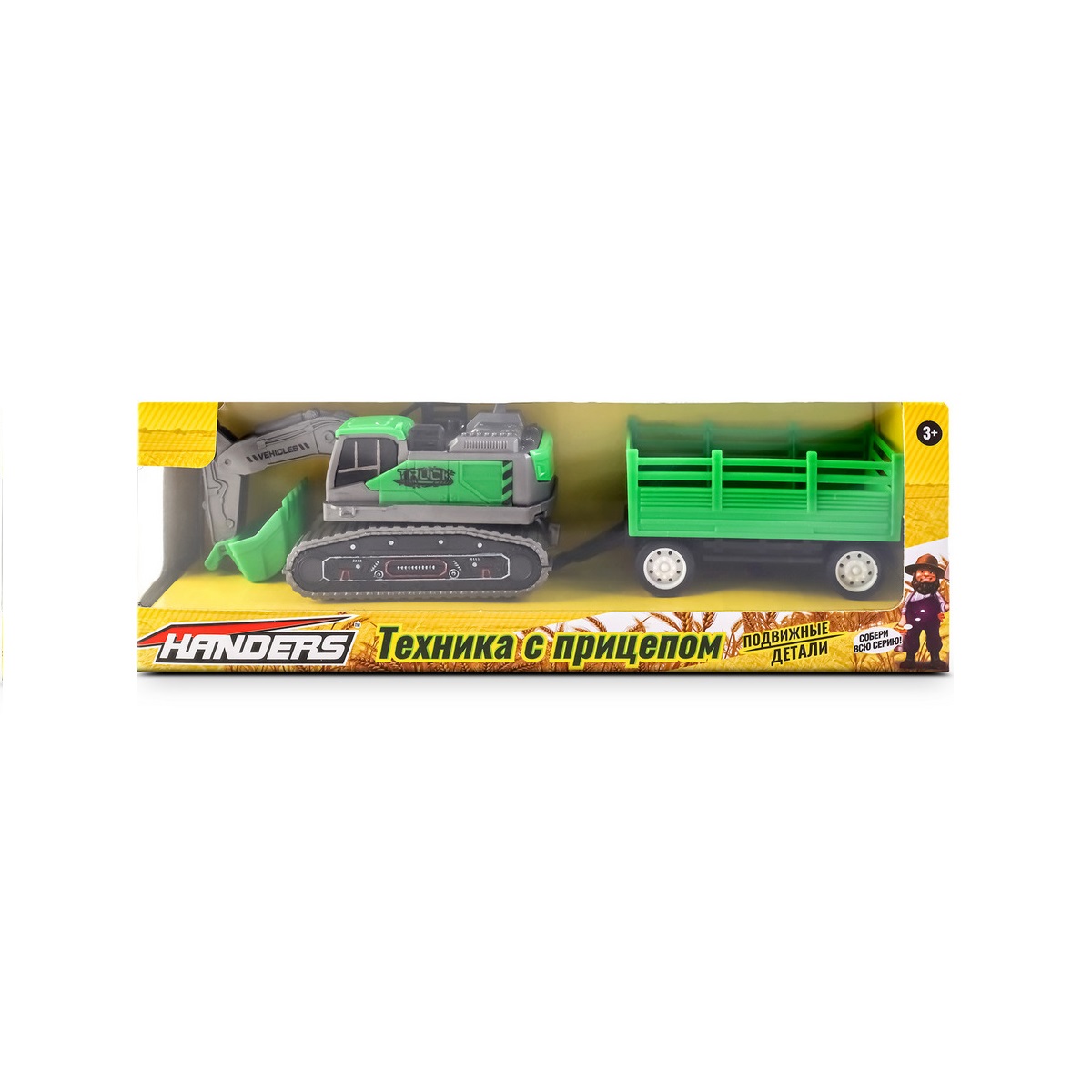Инерционная игрушка Handers Гусеничный экскаватор с прицепом 22 см зелёный HAC1608-178 - фото 4