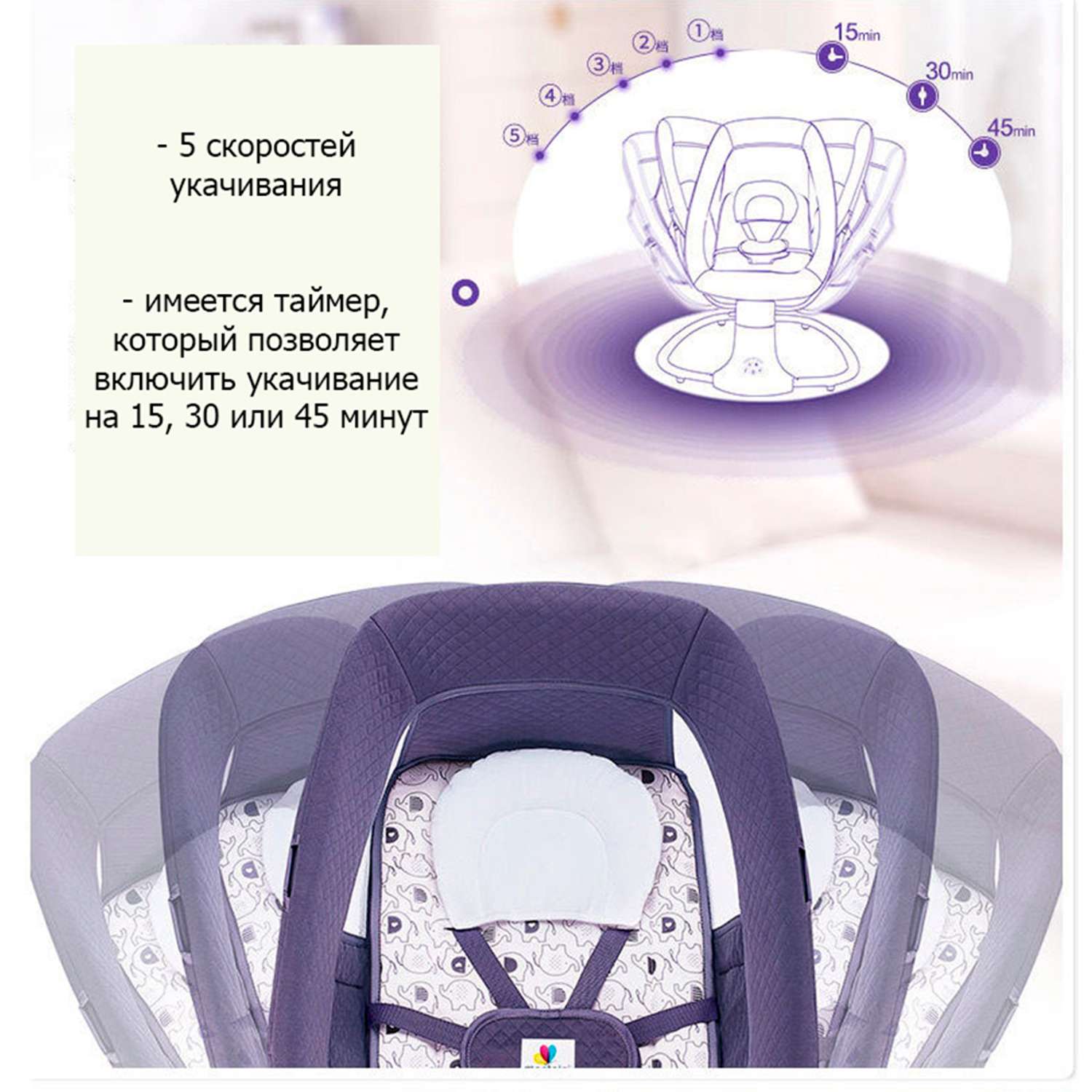 Качели-шезлонг Mastela Электронные для новорожденных фиолетовый - фото 11
