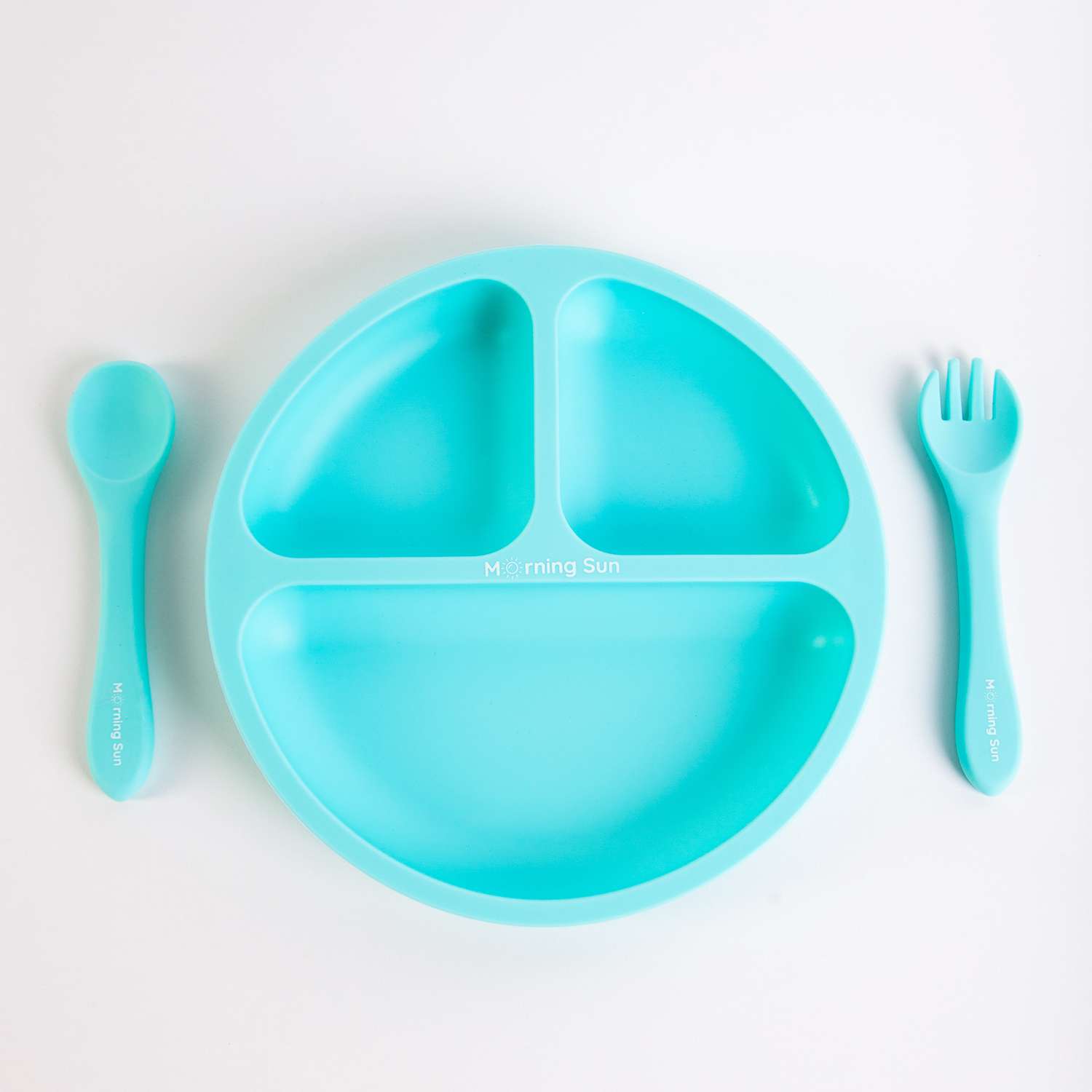 Набор детской посуды Morning Sun силиконовый секционная тарелка ложка вилка мятный - фото 1