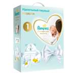 Набор подарочный Pampers Подгузники Premium Care Newborn Эконом упаковка 2-5кг 72шт+салфетки влажные Sensitive 12шт+носочки+шапочка+нагрудник