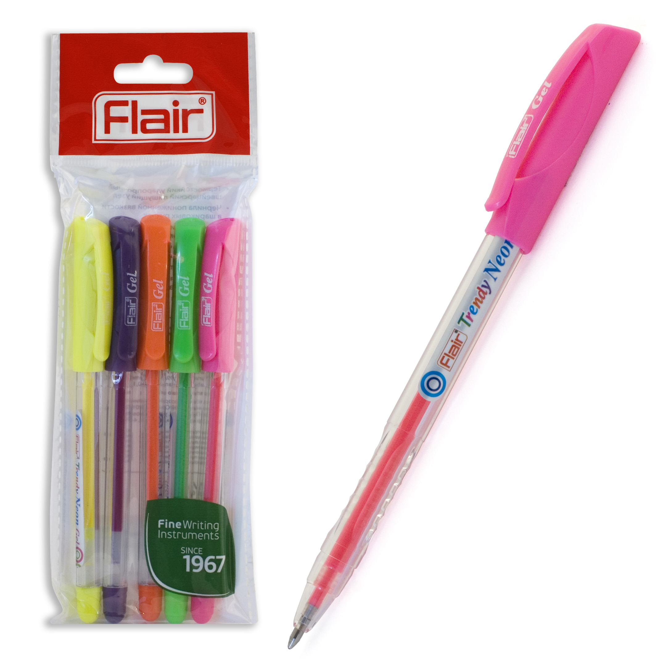 Набор ручек гелевых FLAIR Trendy Neon Gel 5 цветов F-1185/5 - фото 2