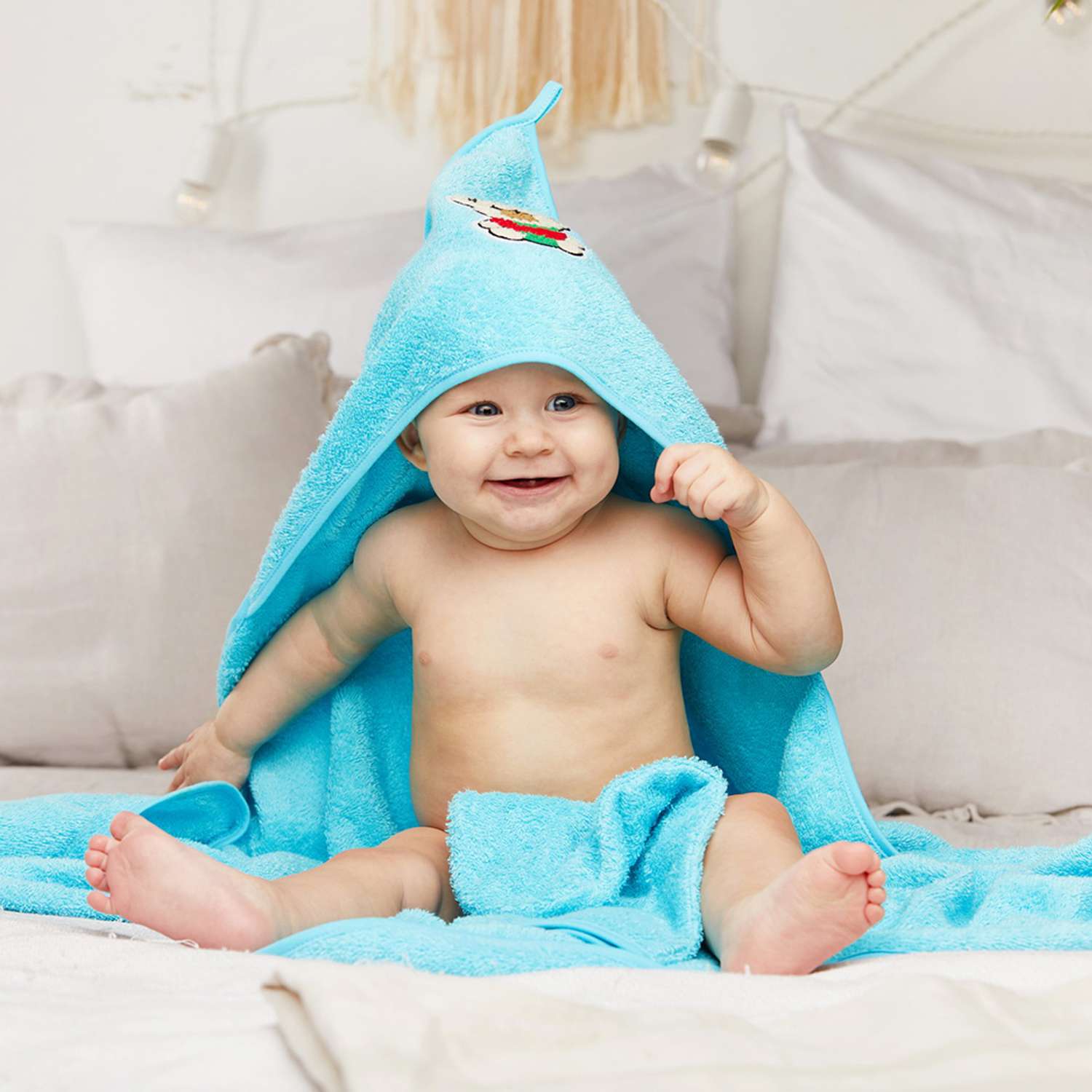 Комплект для купания Forsalon Махровый полотенце и варежка цвет голубой - фото 2