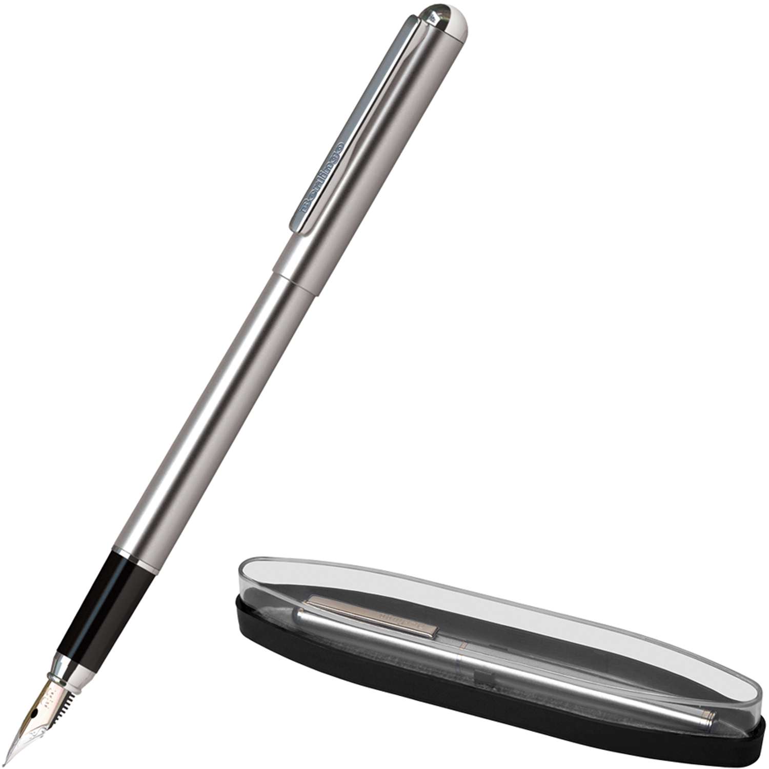 Ручка перьевая Berlingo Silver Prestige синяя 08мм корпус хром - фото 2