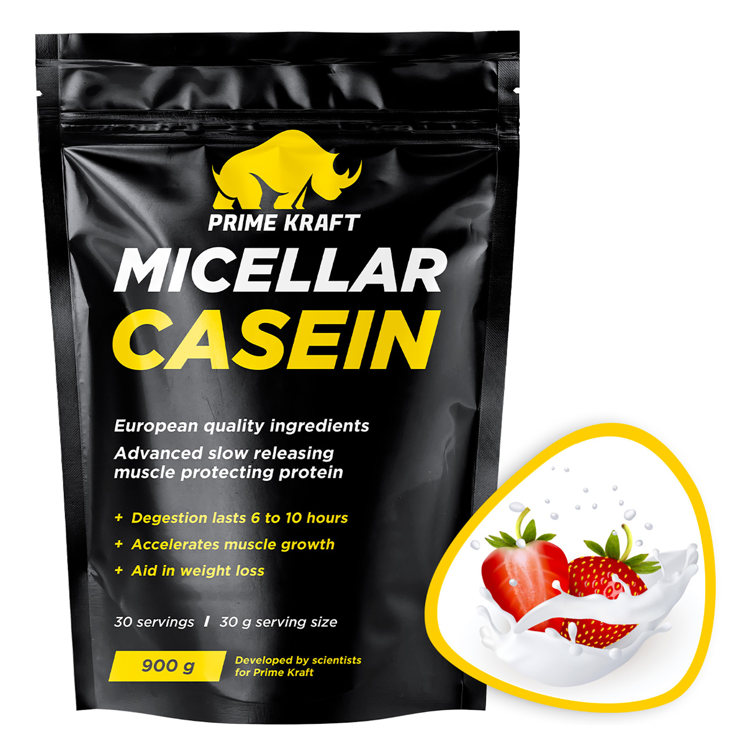 Казеин Prime Kraft Micellar Casein клубника 900г - фото 2