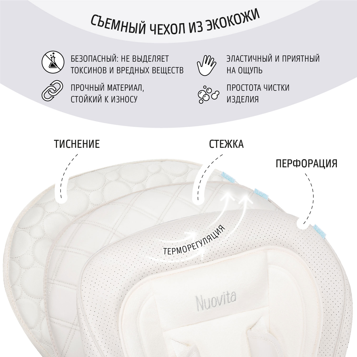 Стул-шезлонг для кормления Nuovita Tutela со стежкой Белый - фото 8