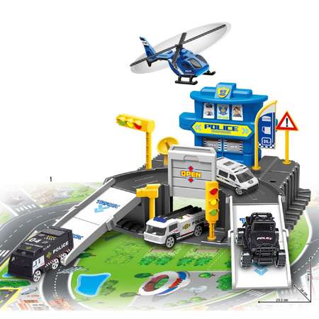 Игровой набор Junfa Полицейский участок с машинкой вертолетом и ландшафтной картой