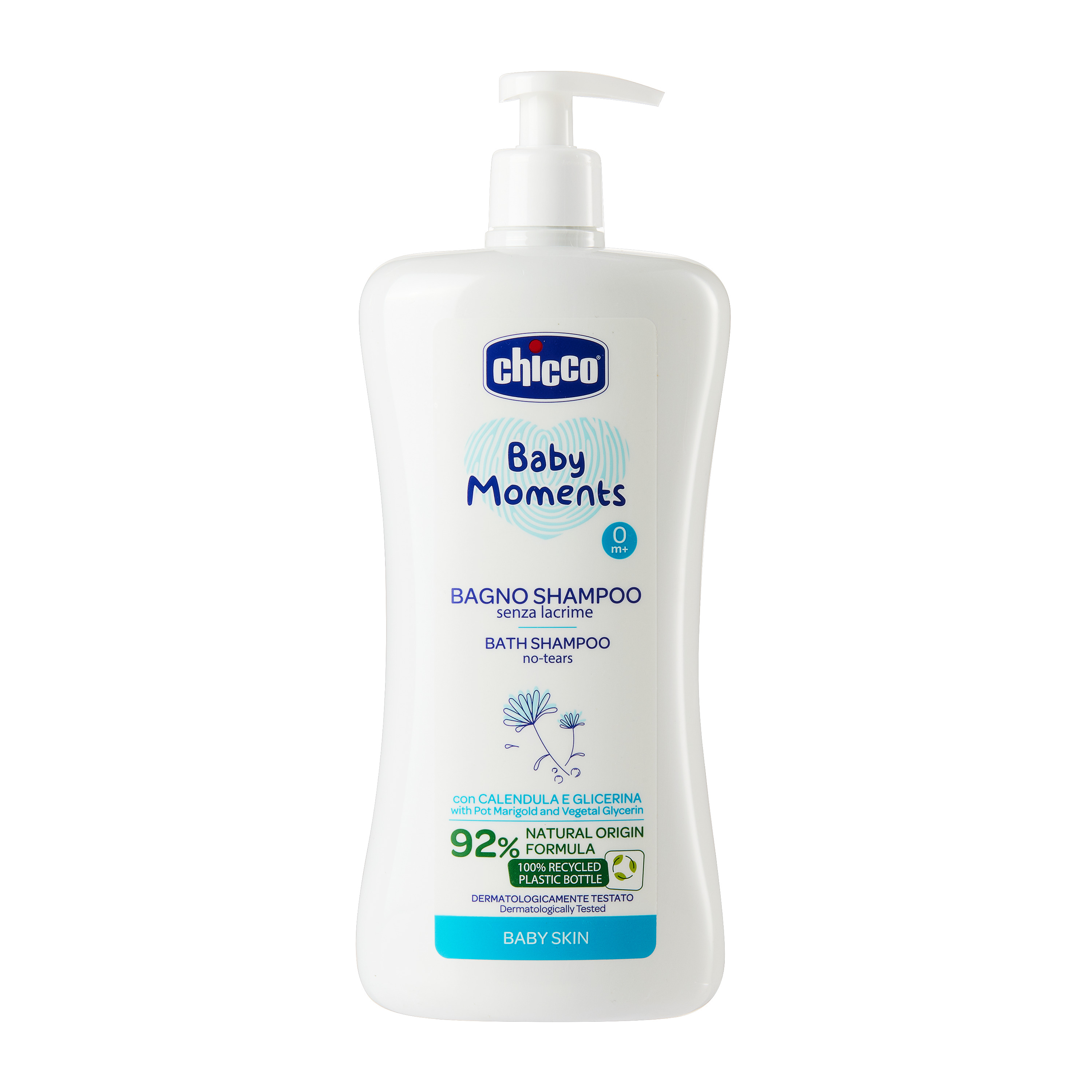 Пена-Шампунь детский Chicco для волос и тела без слез Delicate Skin 750 мл с экстрактом календулы Baby Moments - фото 1