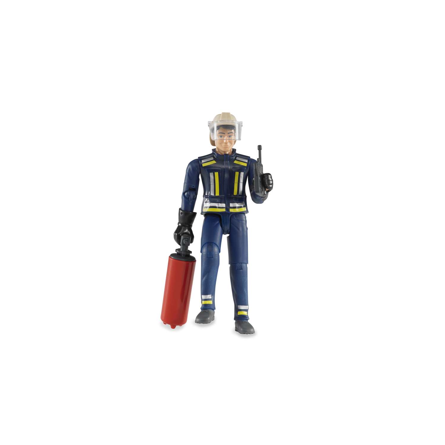 Игрушка BRUDER Фигурка пожарного 107мм с огнетушителем и рацией - фото 1