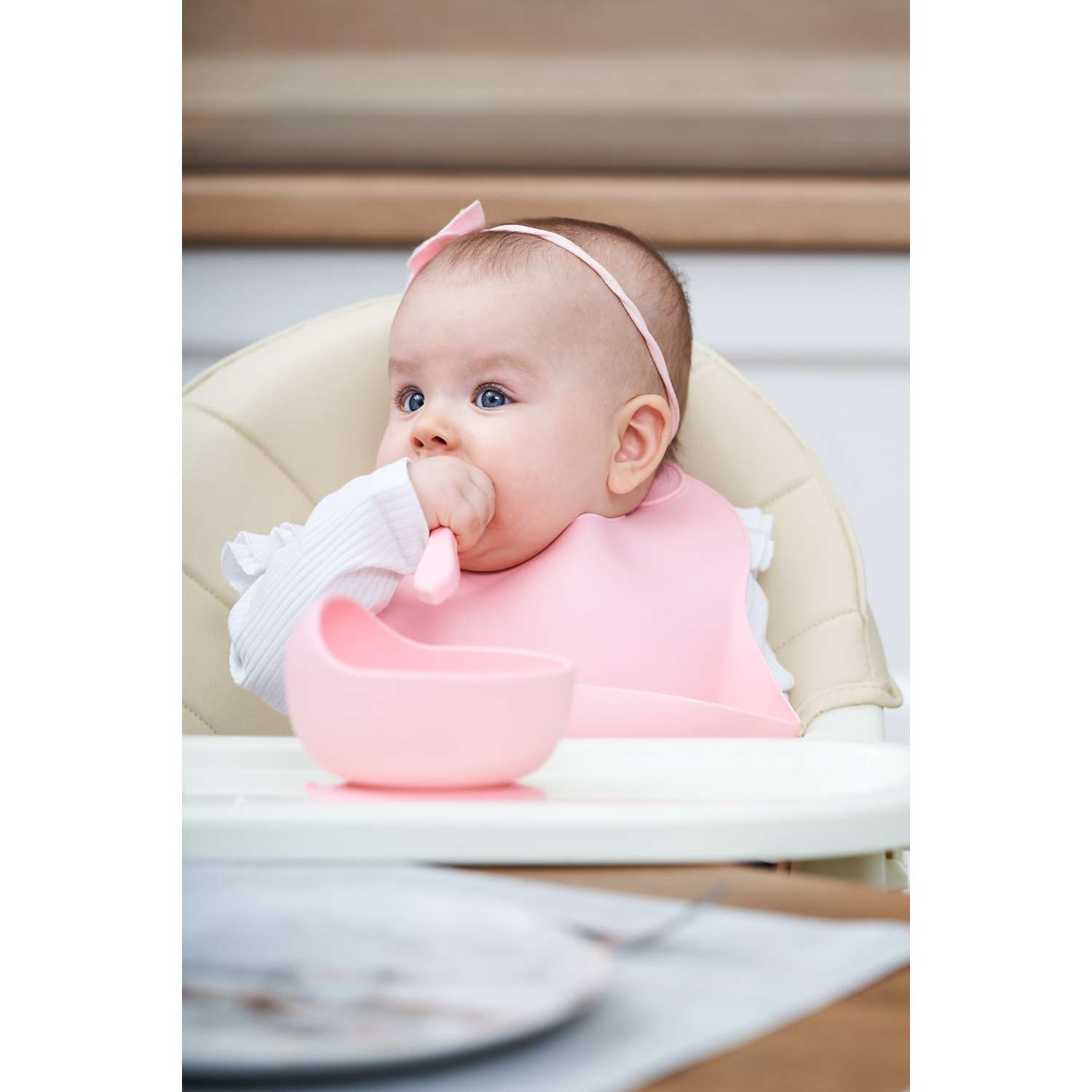 Набор детской посуды MIKMEL Pink силиконовая тарелка на присоске и ложка - фото 8