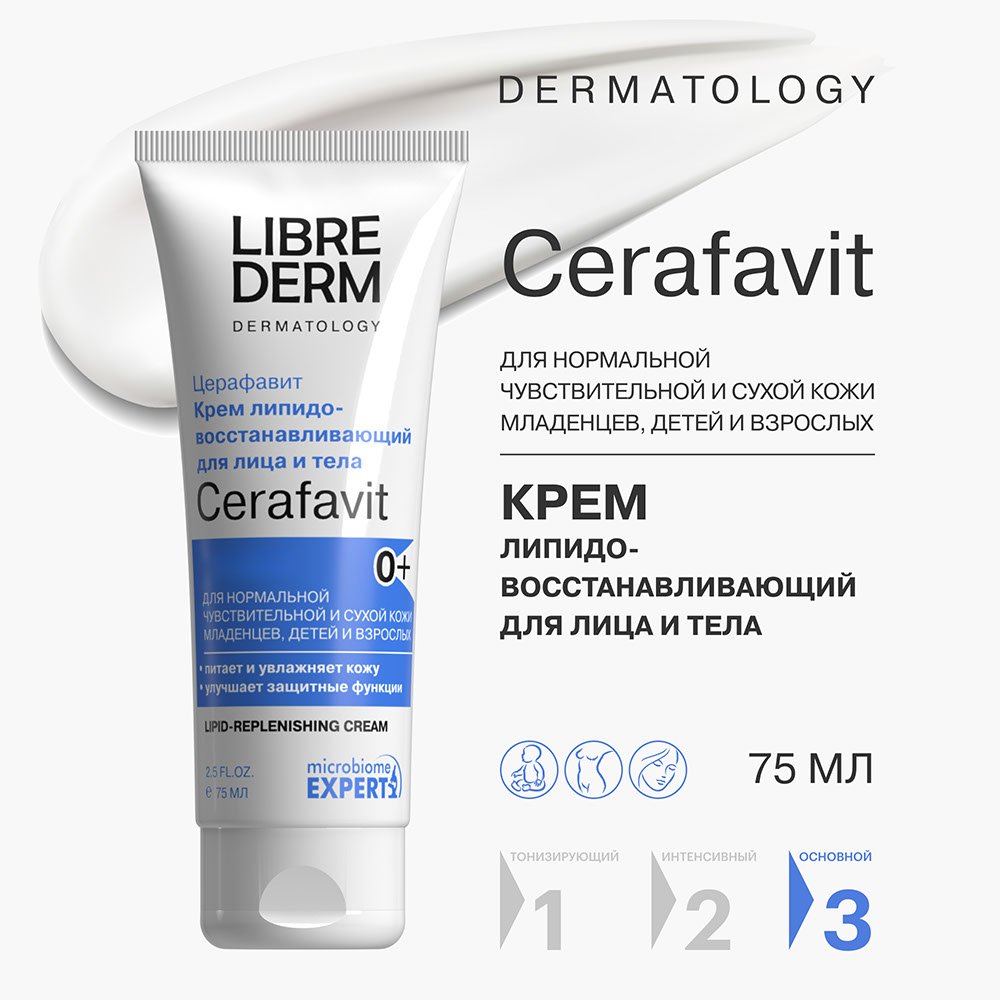 Крем 75 мл Librederm CERAFAVIT крем липидовосстанавливающий с церамидами и пребиотиком для лица и тела 0+ - фото 2