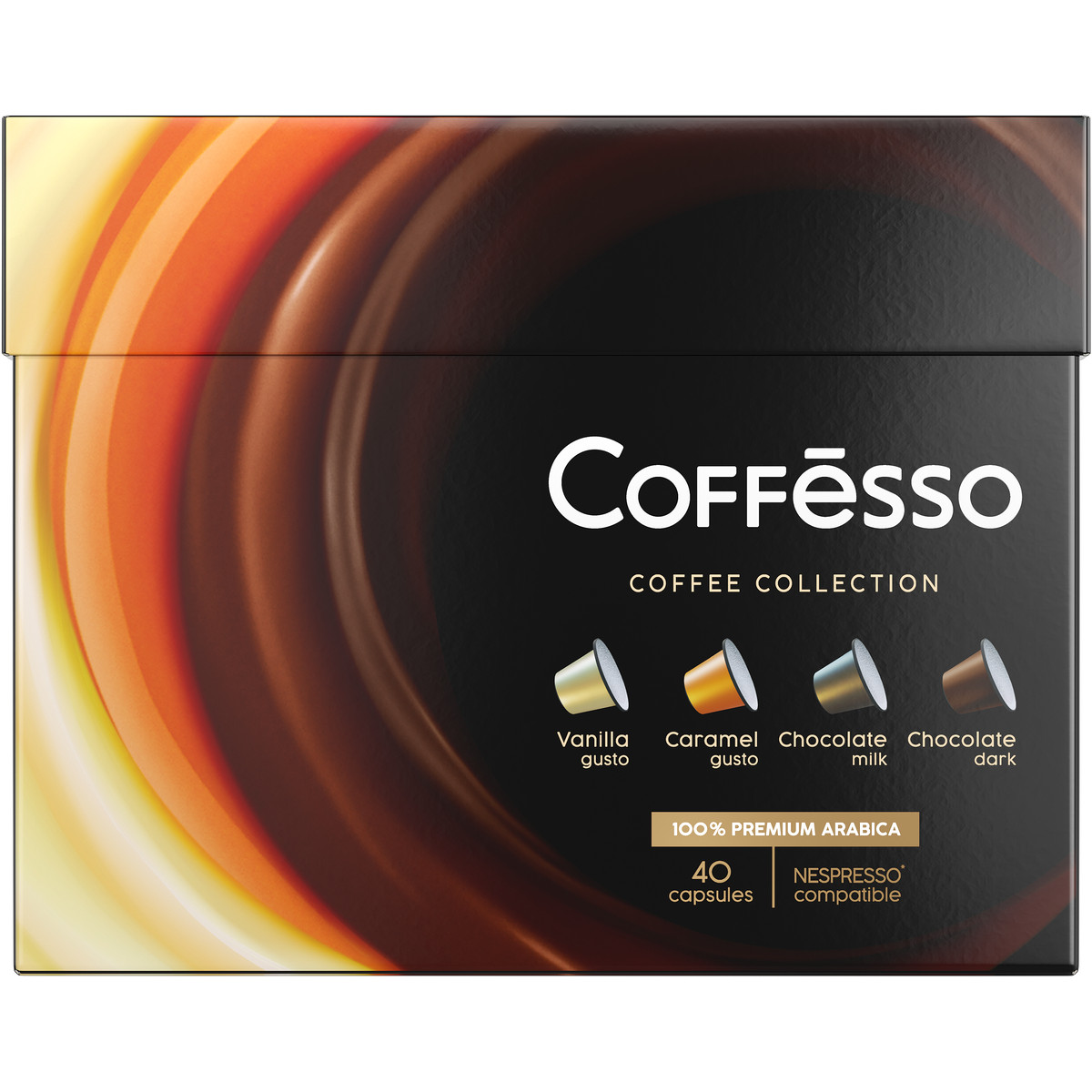 Кофе в капсулах Coffesso Ассорти 4 вкуса 40 шт ваниль карамель молочный шоколад темный шоколад - фото 1