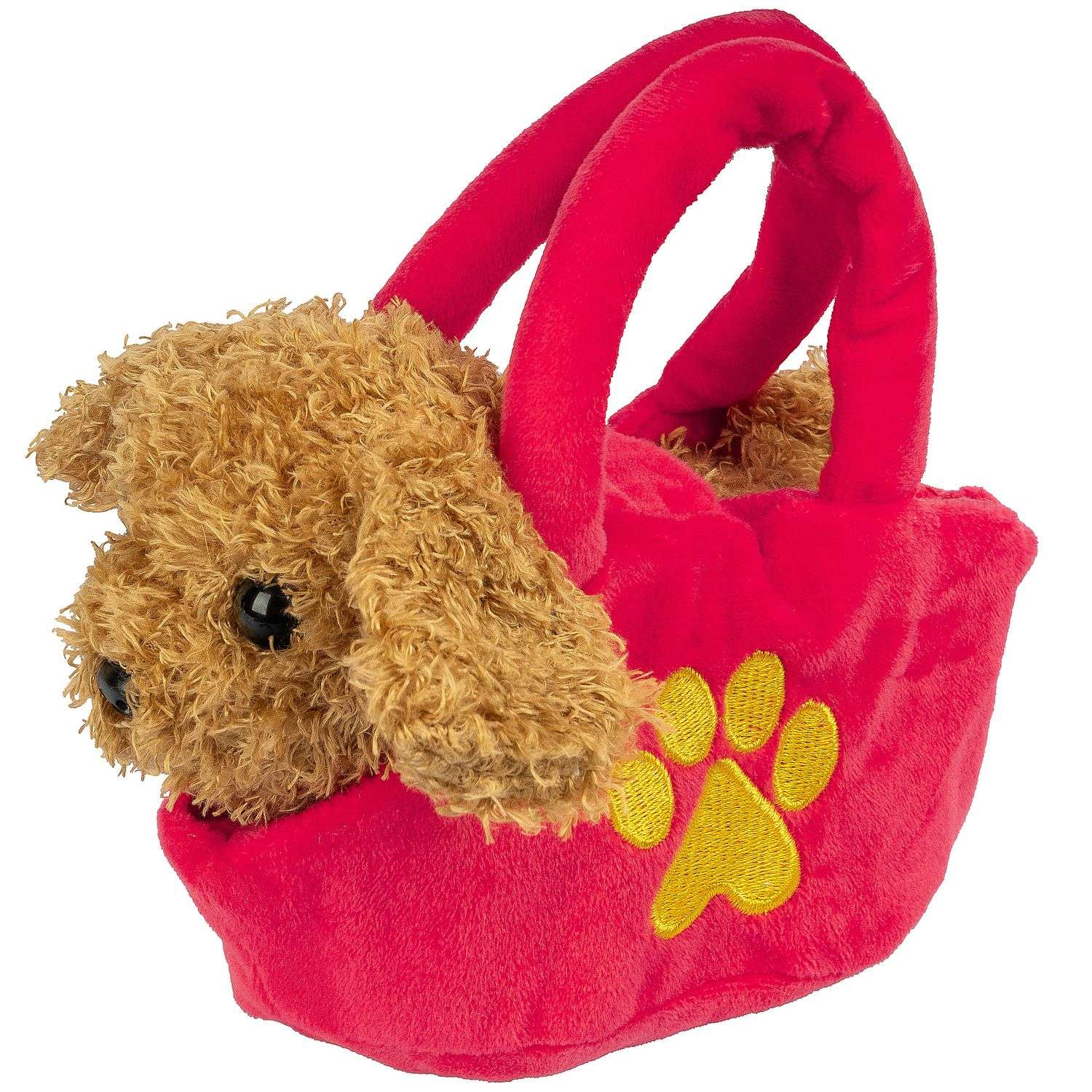 Мягкая игрушка BONDIBON Собака в сумочке коричневого цвета с озвучкой 12 см - фото 1