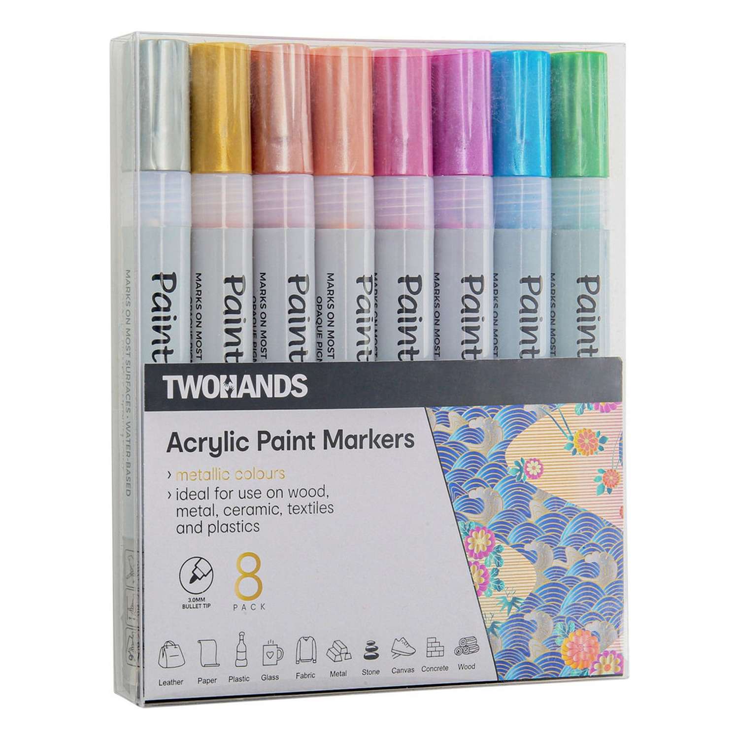 Маркер-краска TWOHANDS набор акриловый на водной основе Paint marker 2-3мм. 8 цветов металлик в пласт. футляре - фото 2