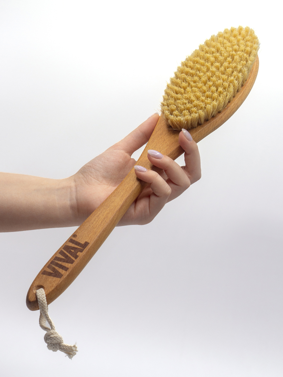 Щётка для сухого массажа VIVAL L с ручкой 39см с натуральной щетиной кабана - фото 4