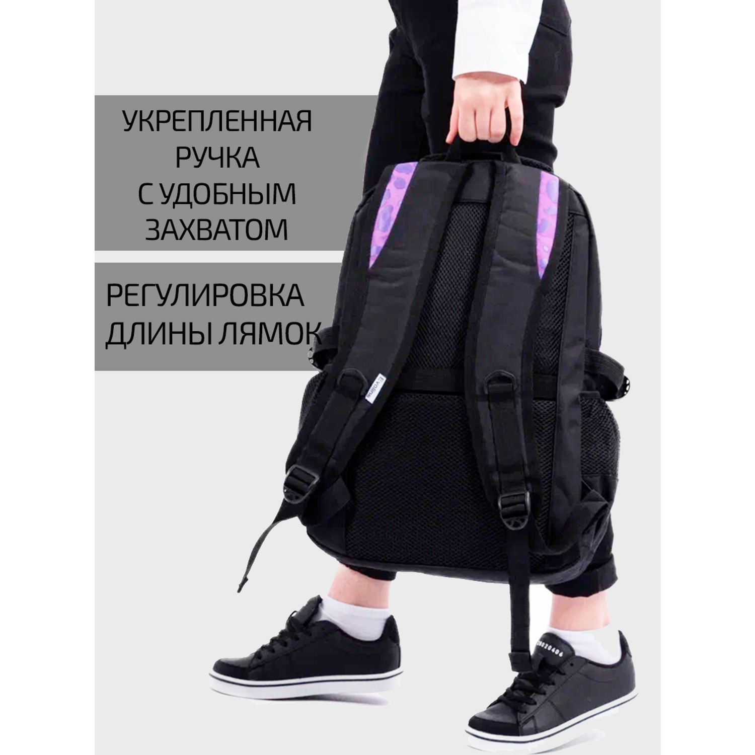 Рюкзак школьный Evoline черный фиолетовый леопардо EVO-155 - фото 7