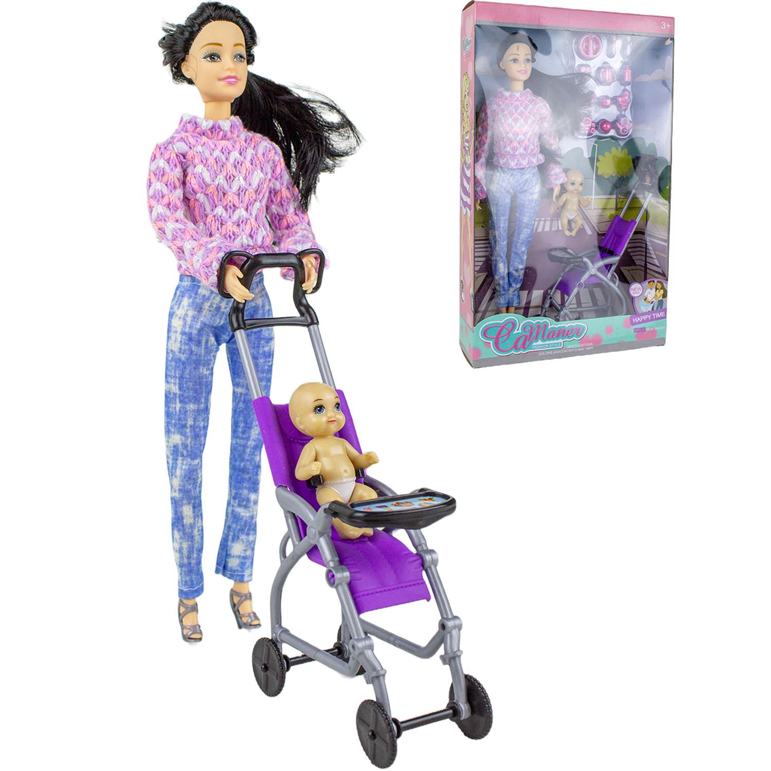 Кукла с малышом и коляской Story Game KQ117A/черный KQ117A/черный - фото 1