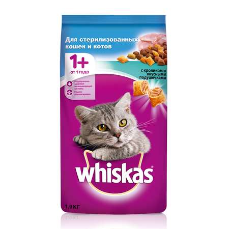 Корм для кошек Whiskas стерилизованных подушечки с кроликом сухой 1.9кг