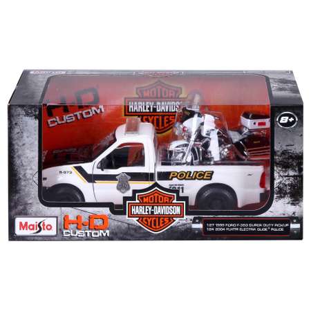 Машина MAISTO 1:27 Ford F-350 Pickup 1999 Пикап в кузове с мотоциклом 32186