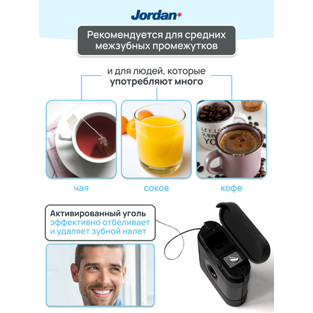 Зубная нить JORDAN Dental Floss Whitening с углем фтором ксилитом и мятным вкусом 25m