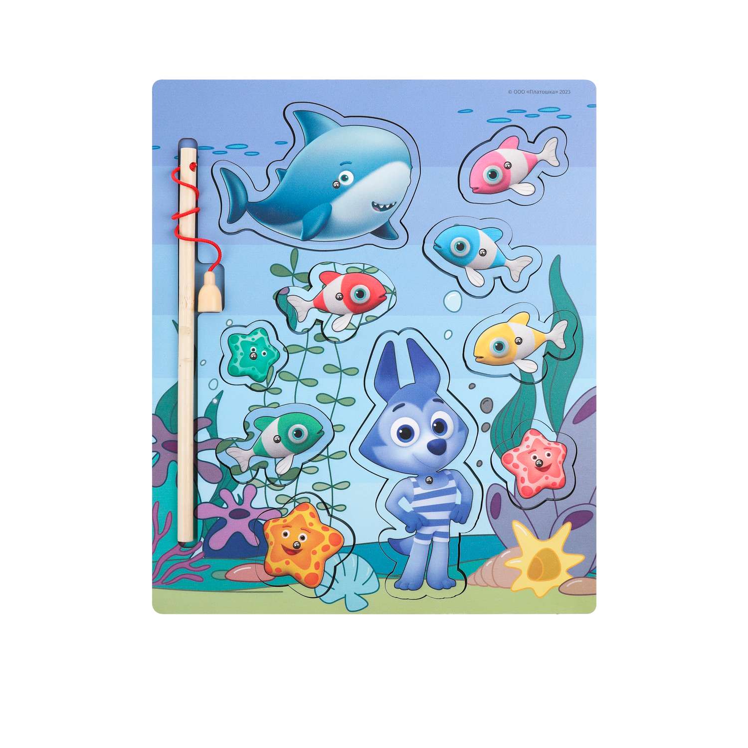 Рыбалка магнитная Цветняшки деревянные вкладыши. Подводный мир в комплекте удочка и 10 персонажей - фото 11